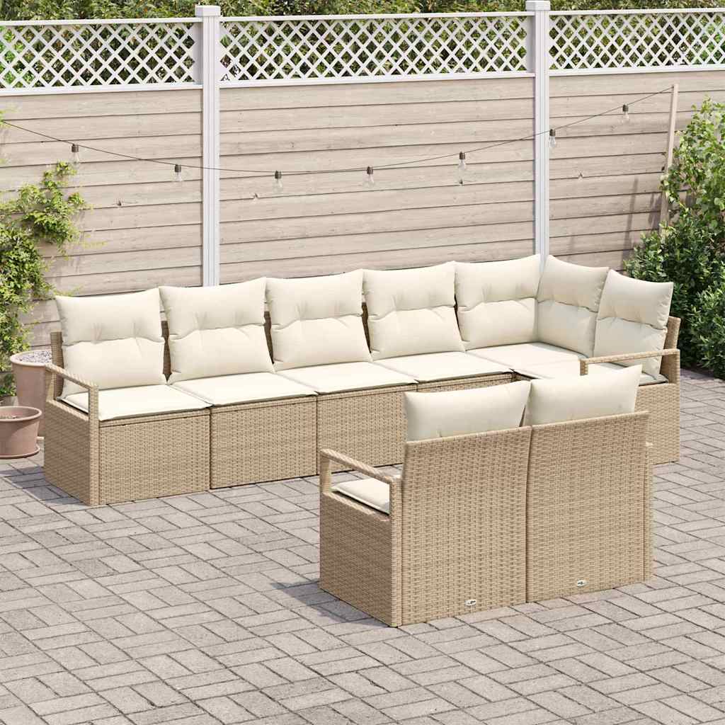 Garten-Sofa-Set mit Kissen mit Speicher 8 pcs Beige und Creme